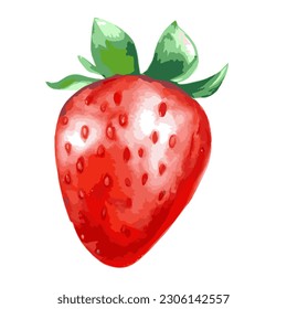 A Vector illustration of one red strawberry with green leaves isolated on a white background