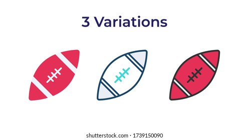 Vector illustration of one rugby ball icon or logo with 3 variations design style