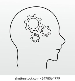 Ilustración vectorial en un estilo de un solo golpe de la cabeza del robot, aprendizaje automático o inteligencia artificial.