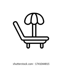 Vector illustration of one sunshade, chair beach umbrella icon or logo with black color and line design style