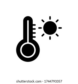Vector illustration of one temperature sun icon or logo with black color and glyph design style