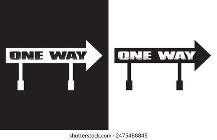 Vector illustration of the One Way horizontal right arrow road sign on metallic black and white post Easily editable to left arrow. EPS 10