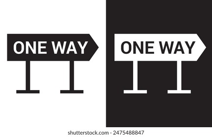 Vector illustration of the One Way horizontal right arrow road sign on metallic black and white post Easily editable to left arrow. EPS 10