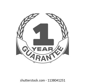 Vector illustration One Years Warranty icon background with ribbon and olive branch isolated on White. Poster, label, badge or brochure template. Banner with Logo 1 years guarantee Label obligations