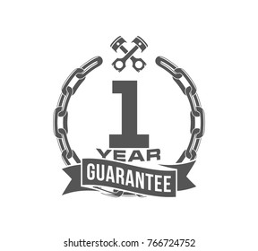 Vector illustration One Years Warranty icon background with ribbon and anchor chain isolated on White. Poster, label, badge or brochure template. Banner with Logo 1 years guarantee Label obligations