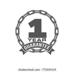 Vector illustration One Years Warranty icon background with ribbon and anchor chain isolated on White. Poster, label, badge or brochure template. Banner with Logo 1 years guarantee Label obligations