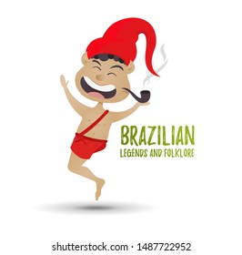 vector illustration one-legged boy in a red cap with a pipe, the character of the legends of Brazilian stories and folklore, Saci Perere