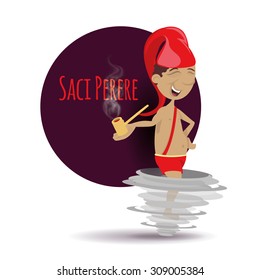 vector illustration one-legged boy in a red cap with a pipe, the character of the legends of Brazilian stories and folklore, Saci Perere