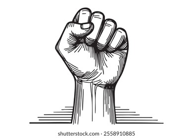 Vector illustration. One-line drawing of a human fist.