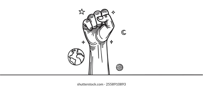 Vector illustration. One-line drawing of a human fist.