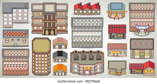 Vector illustration of one-point perspective buildings