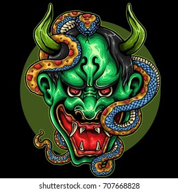 Vector illustration of oni demon with snake