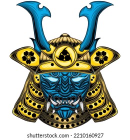 Vector illustration of oni mask with samurai helmet