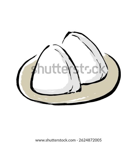 A vector illustration of onigiri with a brush stroke. Two onigiri are on a plate.
