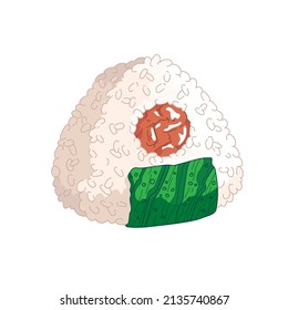 Vector illustration of Onigiri. Japanese fast food made of rice with stuffing, molded in the form of a triangle in nori seaweed.
