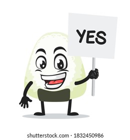 vector illustration of onigiri mascot or character holding sign says yes