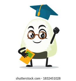 vector illustration of onigiri mascot or character graduation hat and holding book