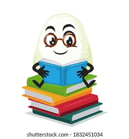 vector illustration of onigiri mascot or character reading book