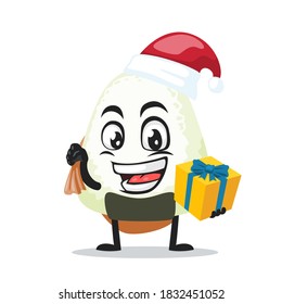vector illustration of onigiri mascot or character wearing santa hat