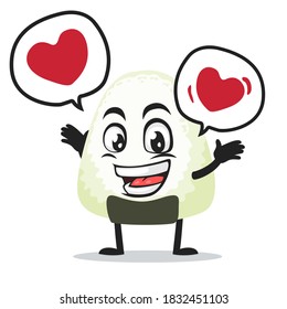 vector illustration of onigiri mascot or character says with love in bubble speech