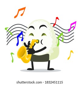 vector illustration of onigiri mascot or character playing saxophone