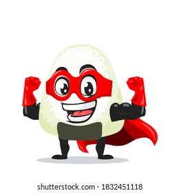 vector illustration of onigiri mascot or character wearing super hero costume