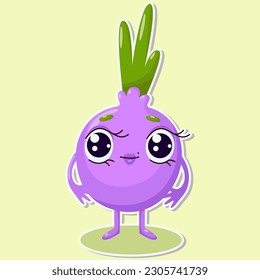 Vector illustration of onion character stickers with cute expression, cool, funny, onion isolated, cartoon style