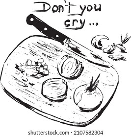 Vector illustration onion, cutting board and knife