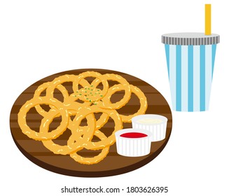 Vector illustration of onion ring　.　
Ketchup sauce, sour cream