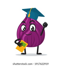 vector illustration of onion mascot or character graduation hat and holding book