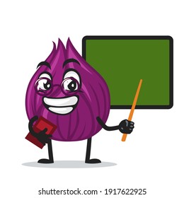 ilustración vectorial de la mascota de cebolla o enseñanza de caracteres delante de la pizarra