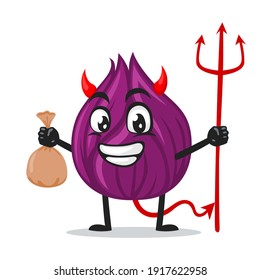 vector illustration of onion mascot or character Wearing devil costume and holding trident