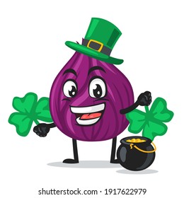 vector illustration of onion mascot or character wearing shamrock hat