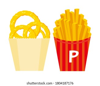 Vector illustration of onion ring and french fries