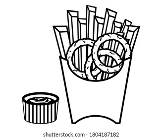 Ilustración vectorial del anillo de cebolla y las patatas fritas