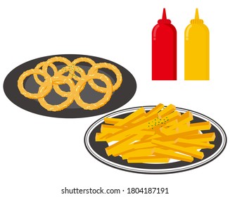 Vector illustration of onion ring and french fries