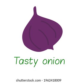 Ilustración vectorial de cebolla con texto. Dibujo aislado para diseño gráfico. decoración. etc.