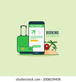 Vector Illustration Online Appication for Booking Ticket via Smartphone.