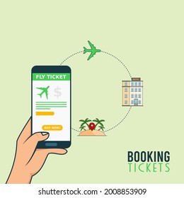 Vector Illustration Online Appication for Booking Ticket via Smartphone.
