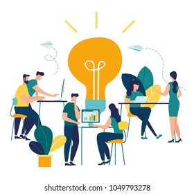 vector illustration, online assistant at work. promotion in the network. manager at remote work, searching for new ideas solutions, working together in the company, brainstorming vector