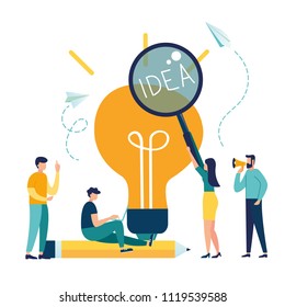 ilustração vetorial, assistente on-line no trabalho. promoção na rede. gerente no trabalho remoto, em busca de novas soluções de ideias, trabalhando em conjunto na empresa, brainstorming