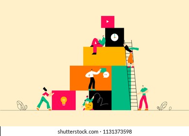 	
Vector illustration, online assistant at work. Searching for new ideas solutions, working together in the company, brainstorming.