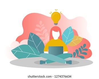 Vector illustration, online assistant at work. promotion in the network. manager at remote work, searching for new ideas solutions