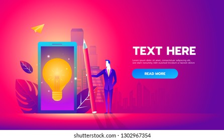 vector illustration, online assistant at work. promotion in the network. manager at remote work, searching for new ideas solution.