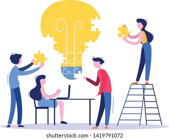 vector illustration, online assistant at work. promotion in the network. manager at remote work, searching for new ideas solutions, working together in the company, brainstorming