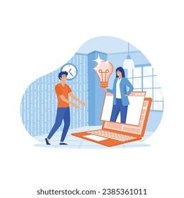 vector illustration, online assistant at work. promotion in the network. flat vector modern illustration 