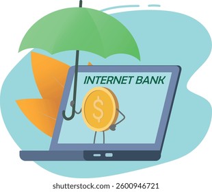Vector illustration online banking, comfortable customer service. Protection of financial transactions, banking secrecy