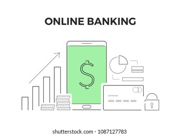Vector illustration for online banking. Concept for mobile bank and internet payment. Flat banner, eps 10