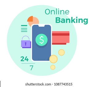 Vector illustration for online banking. Concept for mobile bank and internet payment. Flat banner, eps 10