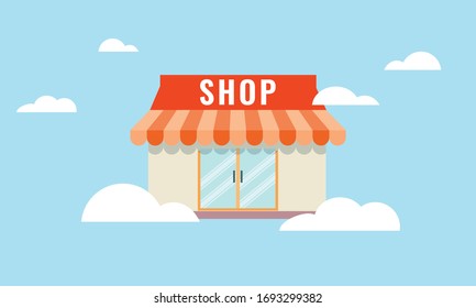 Vector illustration of online business concept. Online store on the cloud. Digital transformation for e-commerce business model.